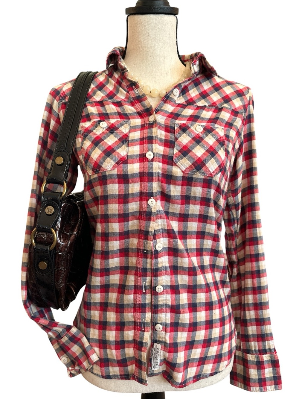 Aeropostale Plaid Flannel Shirt Button Front Western Grunge Top | Small